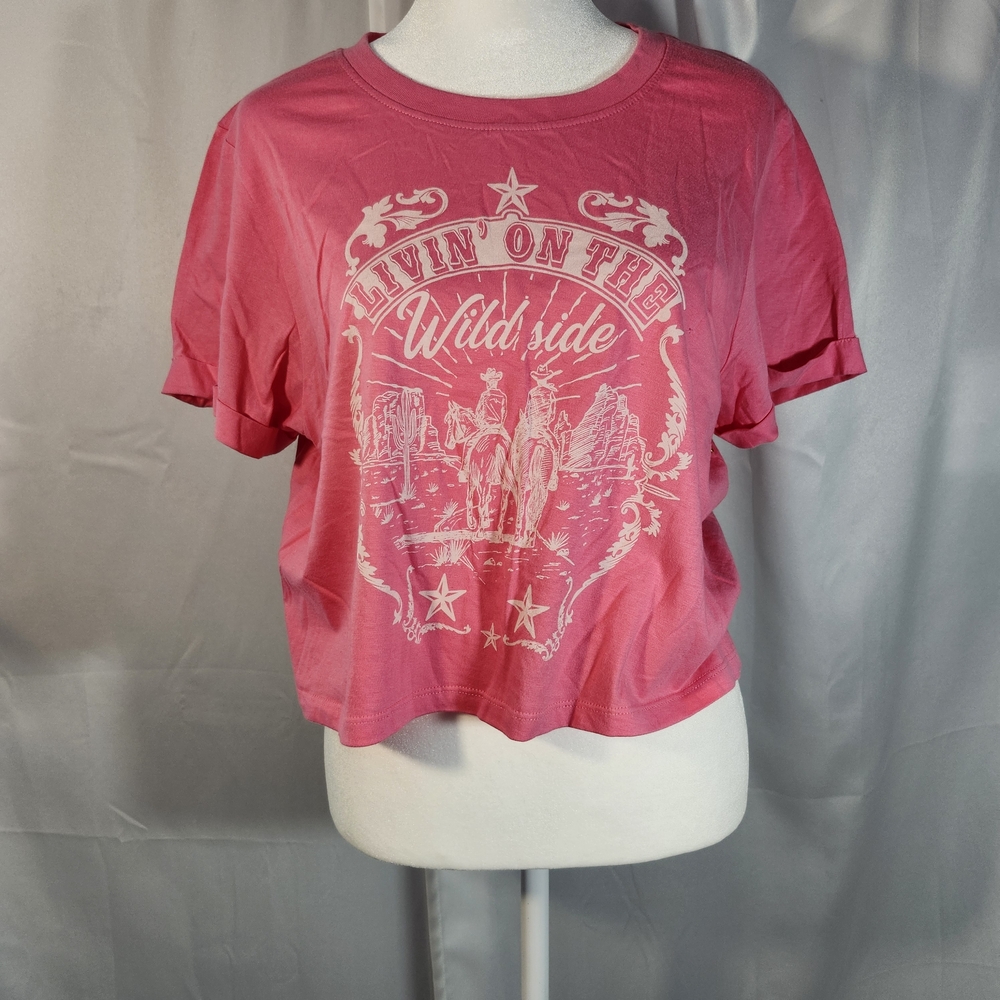 Love Peace & Lazy Days Size Medium Wild Side Pink Crop Top